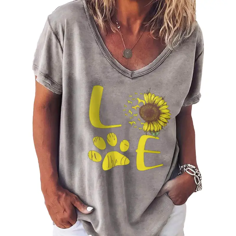 Dog Paw Print Top V-neck Short Sleeves