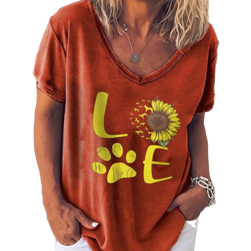 Dog Paw Print Top V-neck Short Sleeves