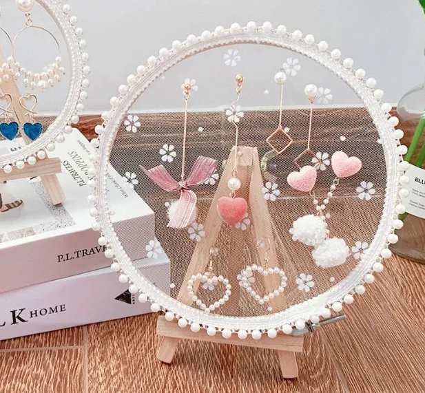 Lace Jewelry Display Stand Creative Hanging Net Girl Heart Desktop Solid Wood Pendulum L Diameter 15Cm - Shop at LoveMi