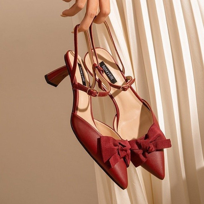 Pointed Bow French Toe Cap Stiletto Sandals