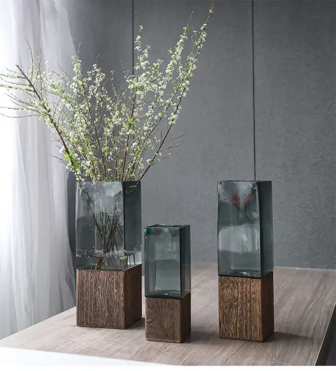 Wood Color Tansparent Glass Vase Combination Flower Arrangement