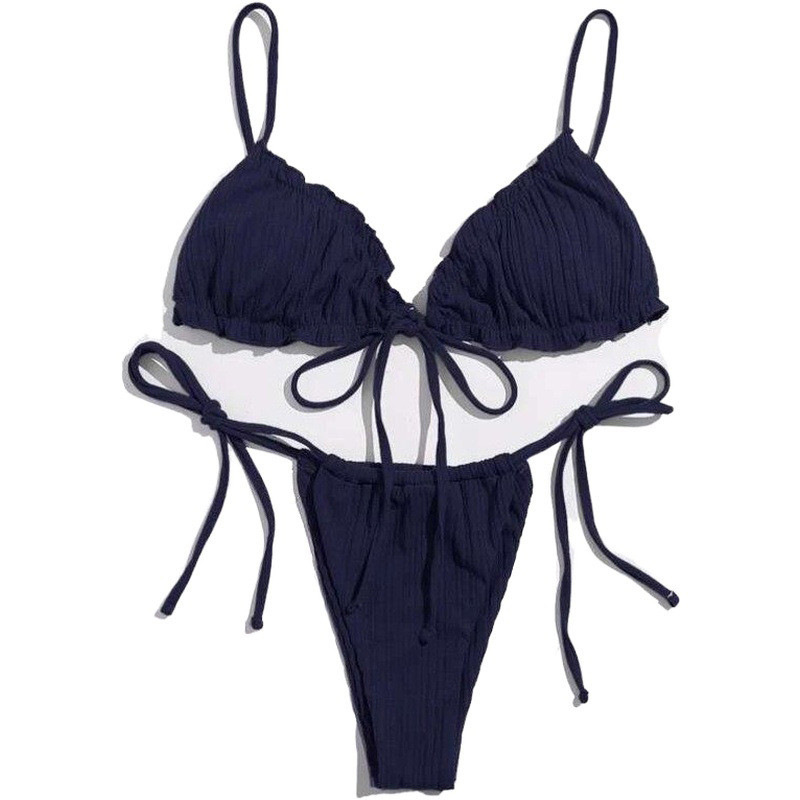 Sexy V-neck Pit Strip Fabric Bikini High Waist Split Swimsuit