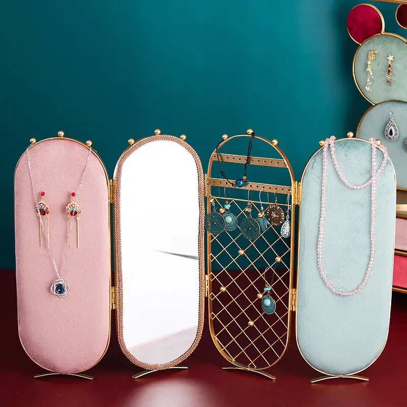 Foldable Flannel Metal Jewelry Storage Box Earrings