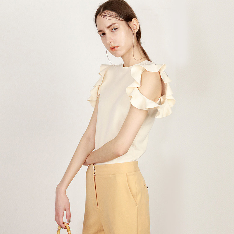 Lotus Leaf Sleeves Off-Shoulder Slim Base Knit