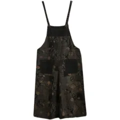 Women'S Patch Pocket Wide-Leg Pants Are Tall And Thin Loose Denim Jumpsuit - Black - View 1