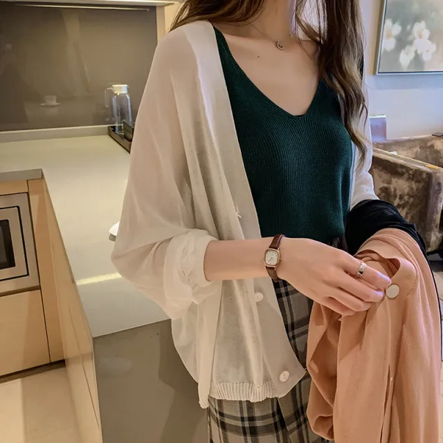 Women Spring Summer Cardigans V Neck Transparent White - Shop at LoveMi