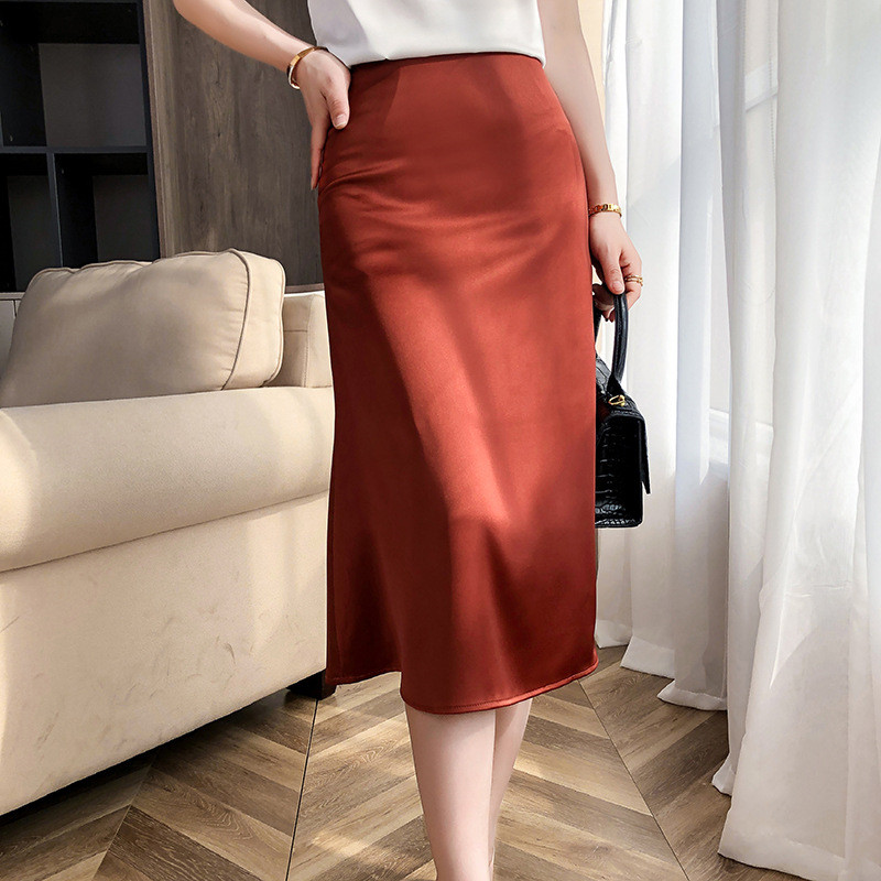 A-line Long Skirt Satin Women's Mid-length Simple Mermaid Skirt