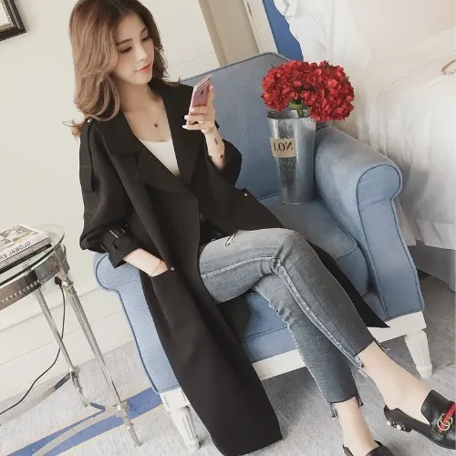 Women'S Tooling Trench Coat Loose Mid-Length - Black
