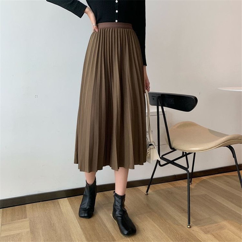 Mid-length Pleated Skirt Is Thin And High-waisted A-line Skirt