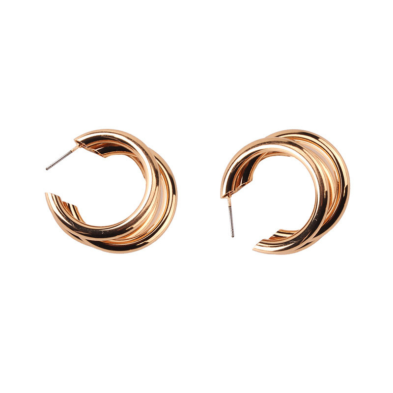 Cold Wind Metal Earrings Women Multi-layer Hollow C-shaped Alloy