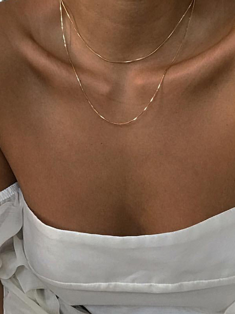 Gold Plated Stacked Thin Metal Chain Short Clavicle Necklace Necklace