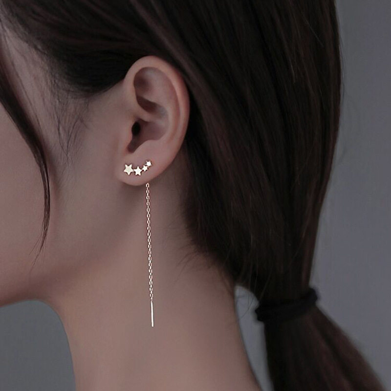New Trendy Diamond-Studded Five-Pointed Star Stud Earrings Long Tassel Earrings