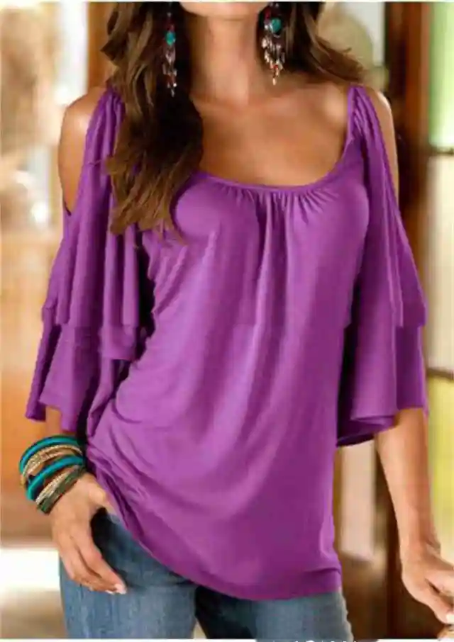 Off the shoulder Double layer Five point Sleeve Round Neck Top Goddess Purple - Shop at LoveMi