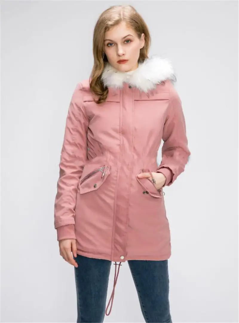 Cotton Coats Women Casual Fur Long Hooded Jacket Fashion