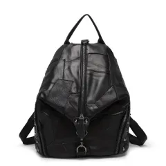 Korean Style Trendy Stitching Contrast Color Backpack - Black - View 1