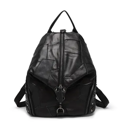 Korean Style Trendy Stitching Contrast Color Backpack Black - Shop at LoveMi