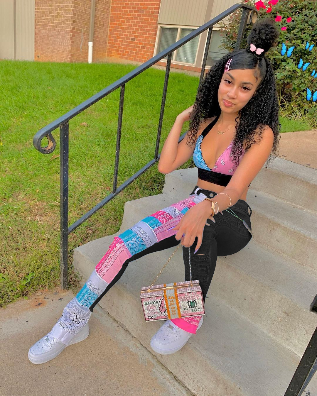 Jessie Fashion Print Patchwork Denim Pants