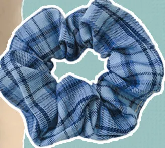 Jk Fat Intestines Pig Large Intestine Hair Ring South Korean Summer Headband - Champagne Blue Plaid