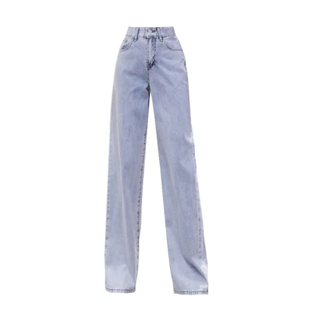Women's High waisted Jeans Straight Loose And Slim Light Blue - Shop at LoveMi