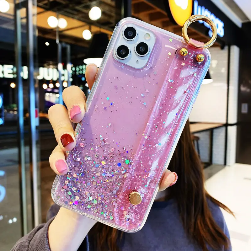 Bling Glitter Wrist Strap Phone Case For 12 11 Pro Max XR