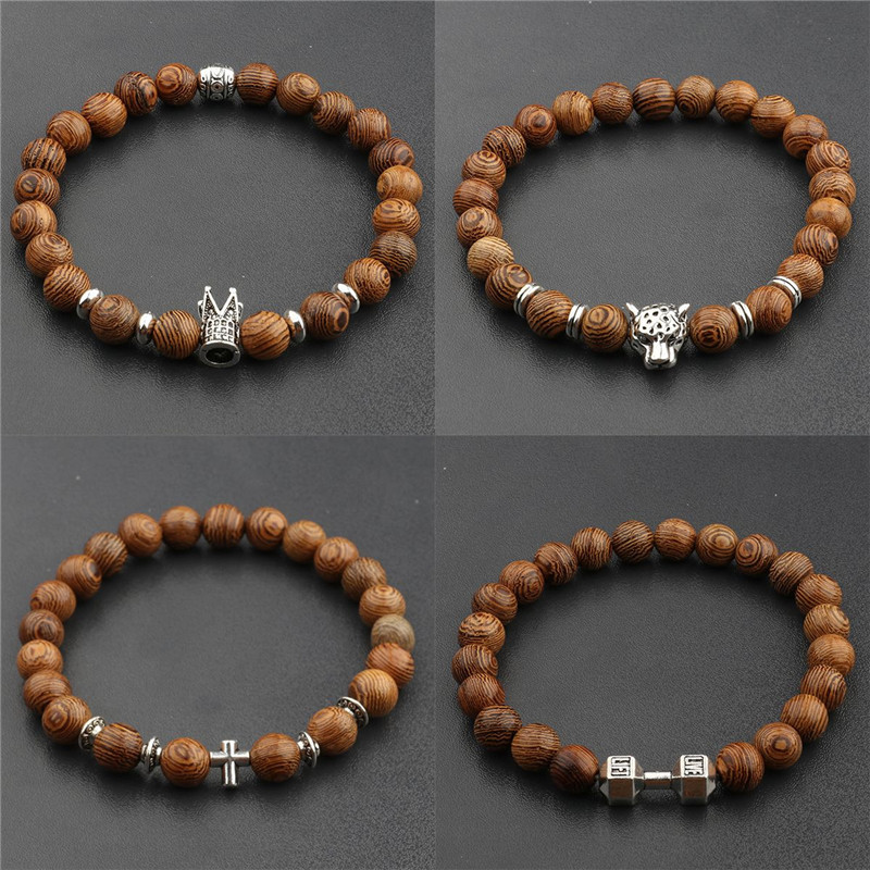 Bracelet Yoga Chakra Wood Grain Crown Beads Beaded Bracelet