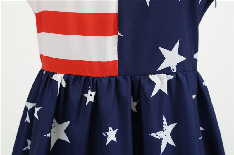 V-neck Sleeveless Striped Star Print Dress