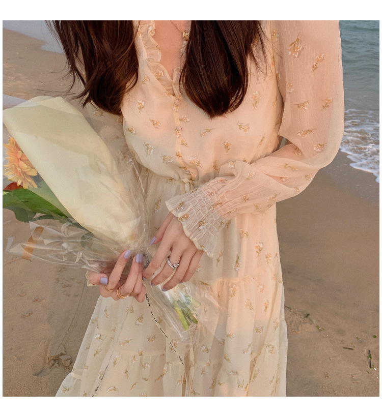 Floral Long Sleeve Organza Dress Women