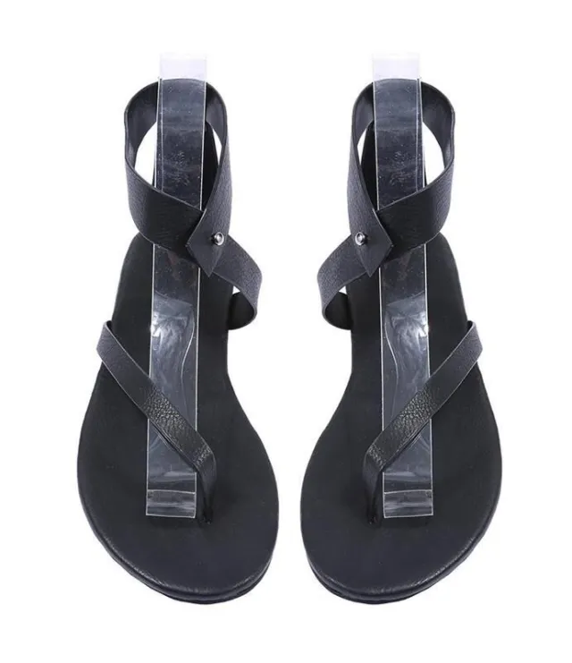 Summer European and American simple flip toe flat Rome Black - Shop at LoveMi