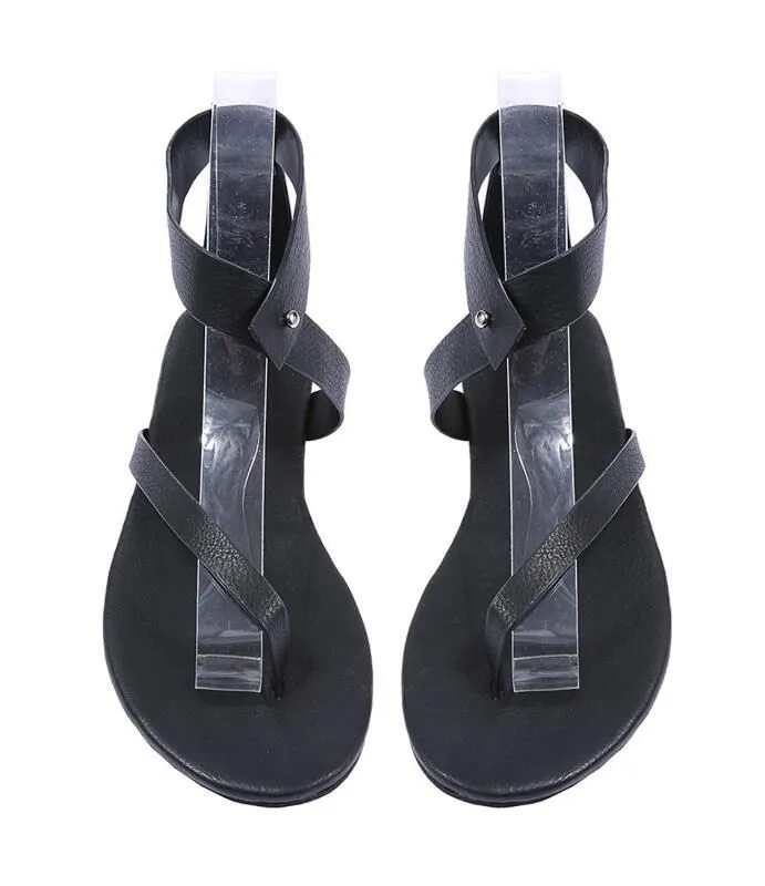 Summer European and American simple flip-toe flat Rome - Black