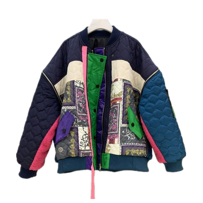 Stitching Color Matching Thickening Plus Cotton Stand Collar Zipper Loose