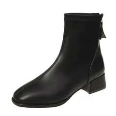 British Style Soft Leather Heel With Plush Boots In Large Size - Black - View 1