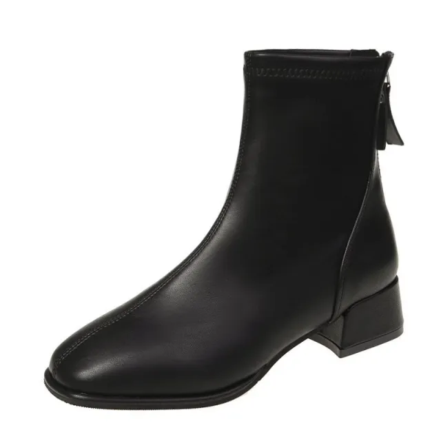 British Style Soft Leather Heel With Plush Boots In Large Size Black - Shop at LoveMi
