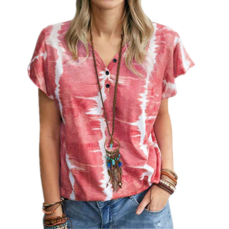 Loose Fashion Printed Buttoned Top T-shirt