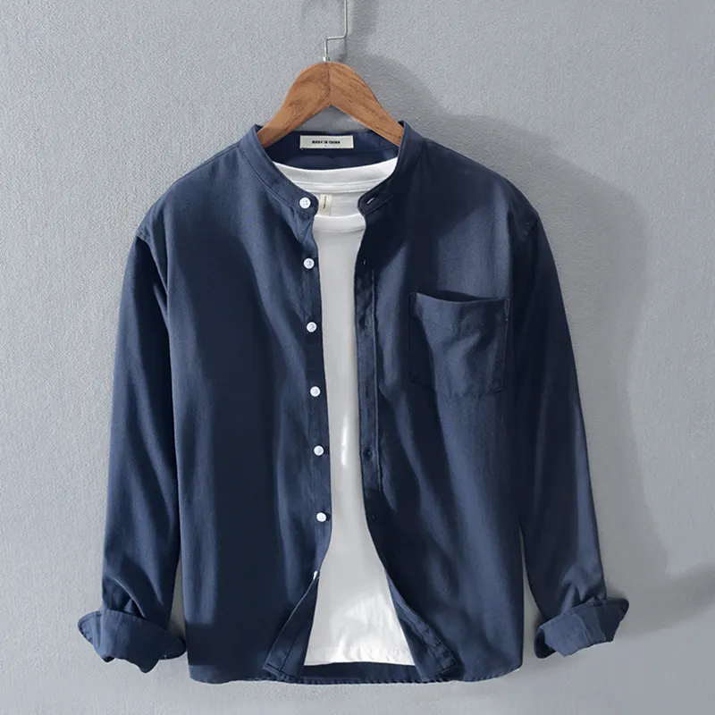 Fashion Stand-Up Collar Solid Color Simple Youth Long-Sleeved Cotton