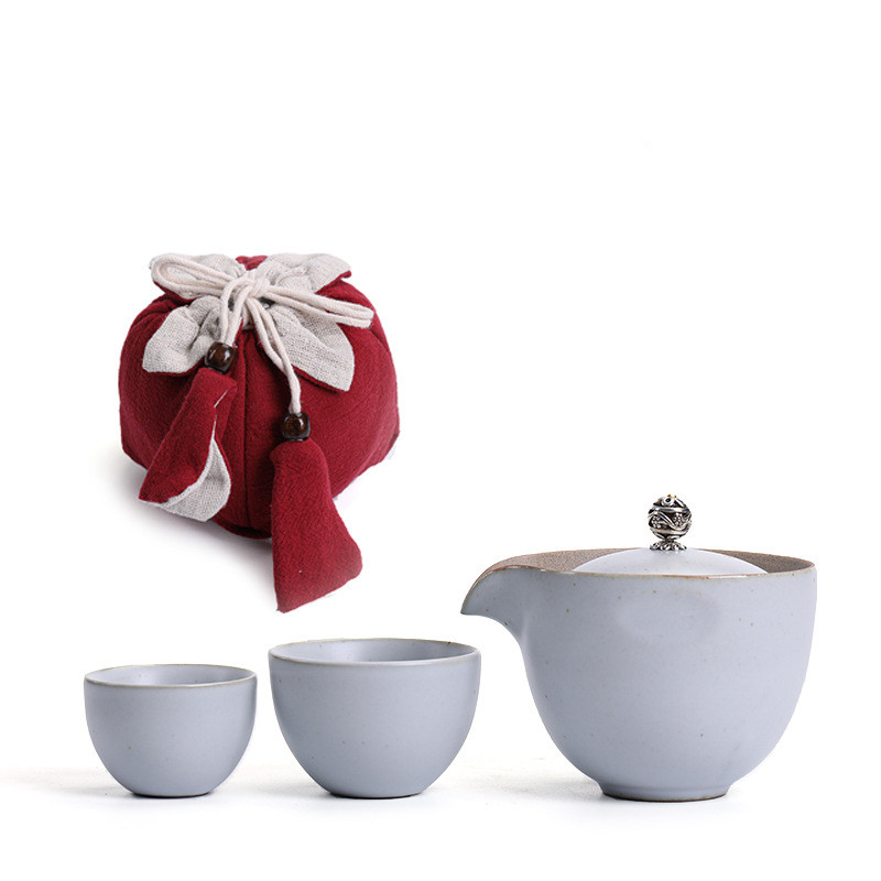 PINNY Kung Fu Portable Teaware Sets Includes 1 Pot 2 Cups With Bag Pigmented Travel Tea Set Ceramic Japanese Style Drinkware