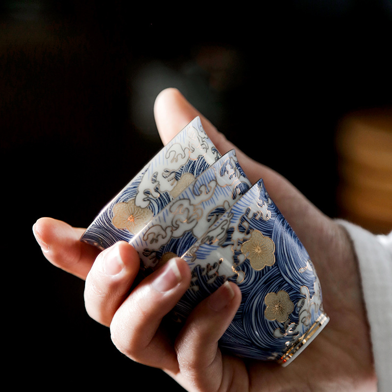 Japanese Kung Fu Tea Set Ceramic Grilled Flower