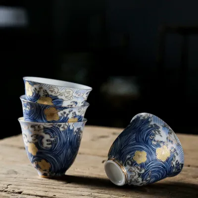 Japanese Kung Fu Tea Set Ceramic Grilled Flower