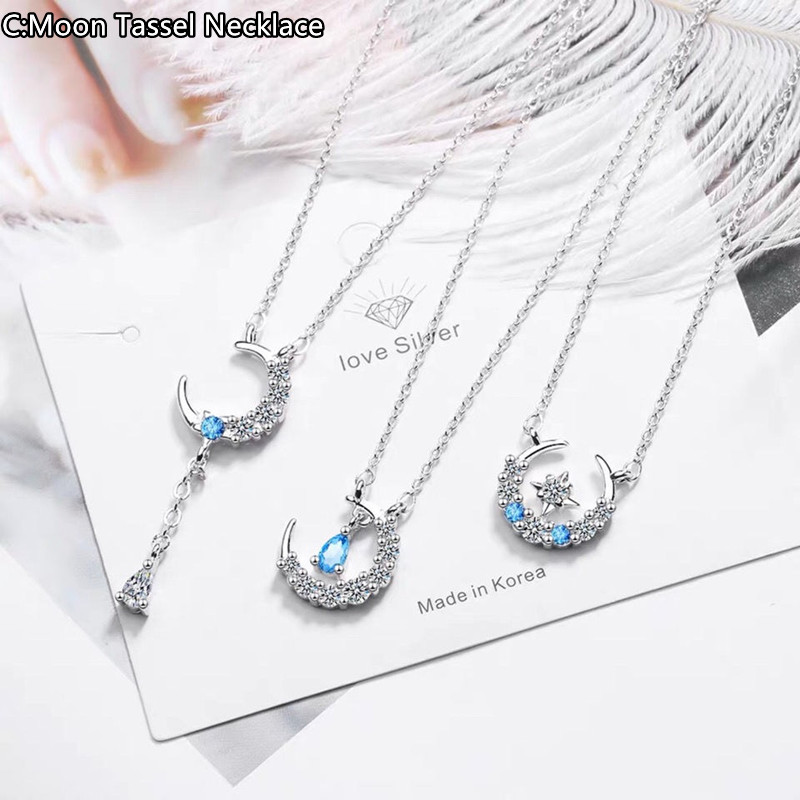 Korean Version Of Blue Star And Moon Necklace