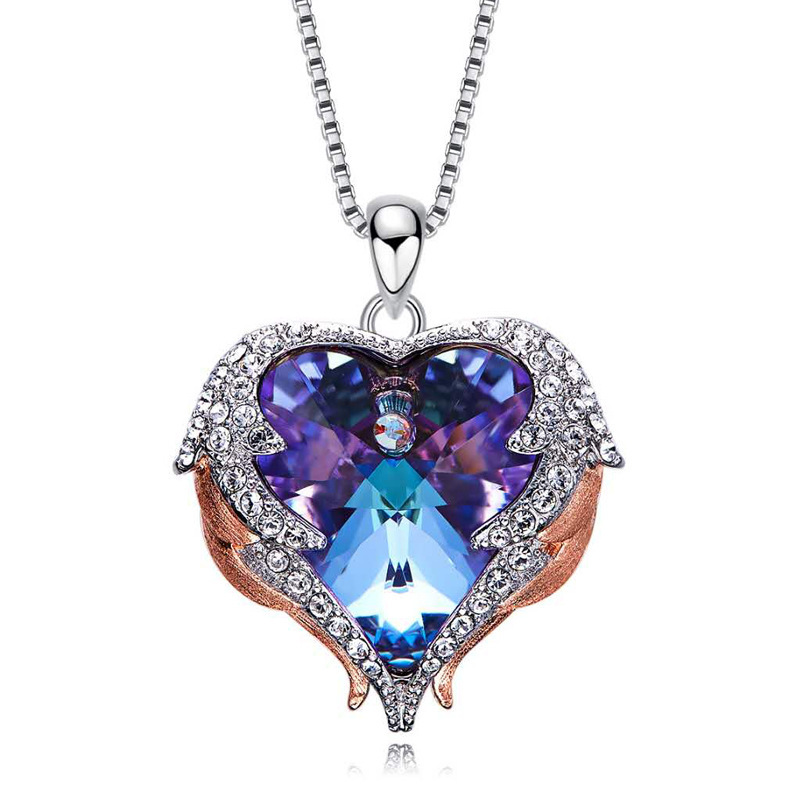 Ocean Heart Necklace Female Angel Wing Crystal Clavicle Chain