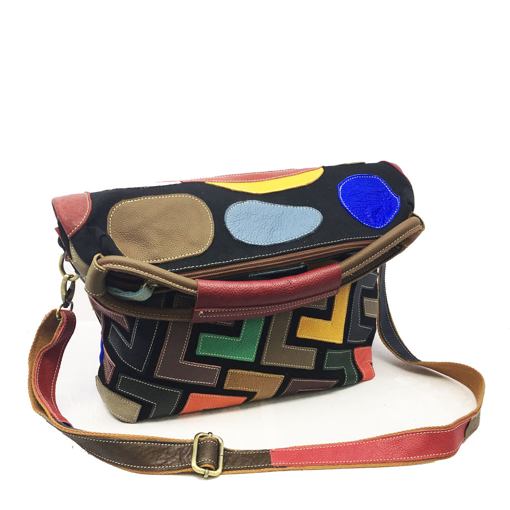 Color Block Leather Handbag Messenger Bag