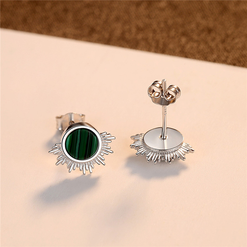 S925 Sterling Silver Simple Malachite Earrings