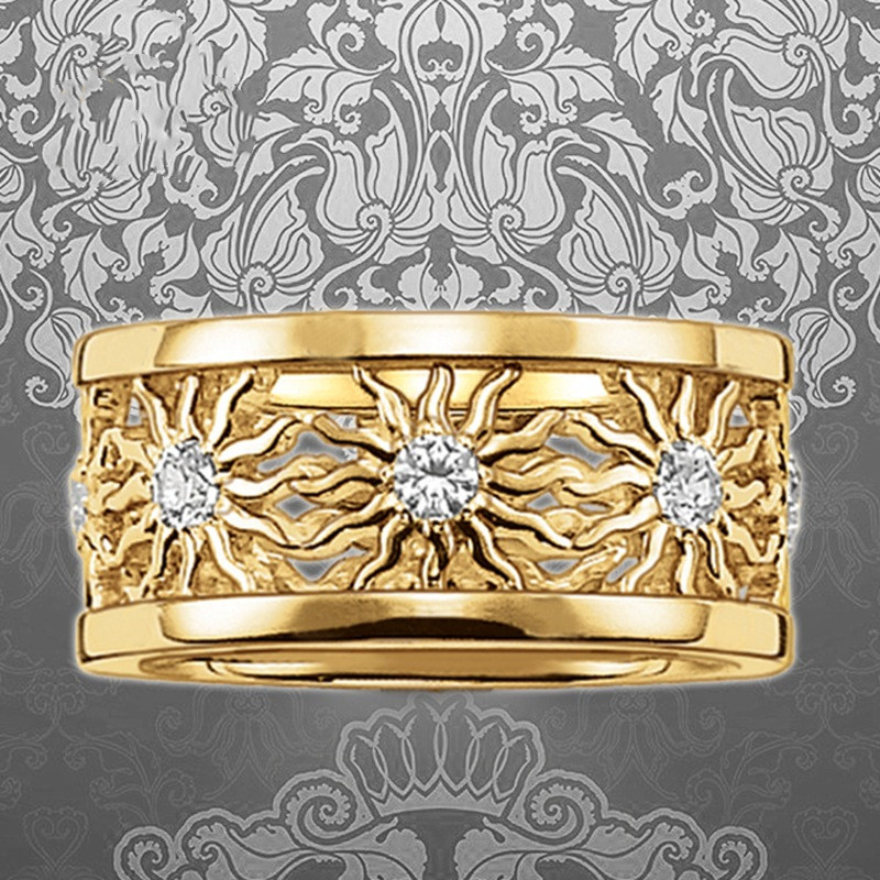 Gold Sun Border Pattern Ring