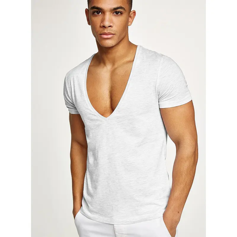 Shirts Men Deep V Neck Short Sleeve Tshirts Summer