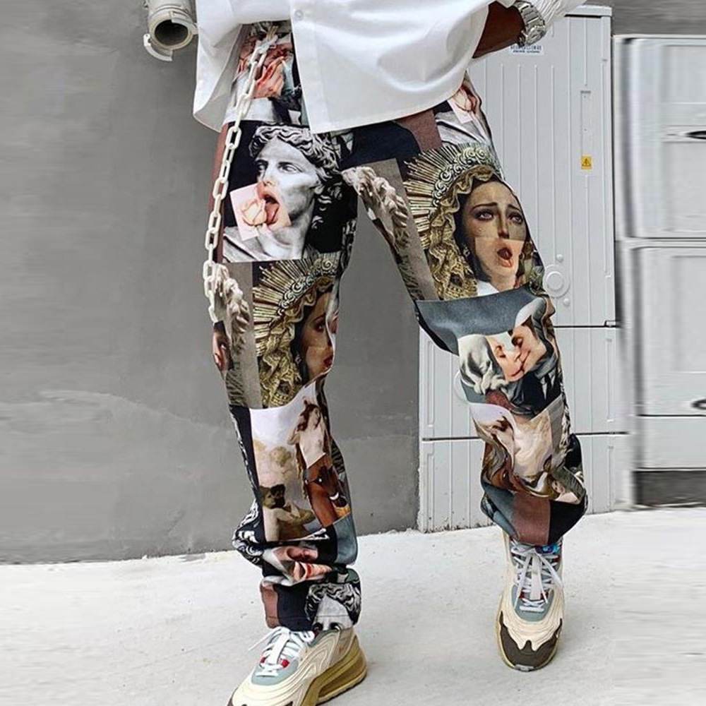 Independent Station Amazon Cross-Border European And American Hot Style Printed Straight Loose Mid-Waist Casual Trousers For Men