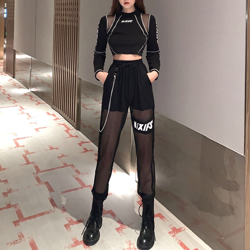 Street DS Hot Dance Dance Dixia Elastic Waist Net Pants Women Jazz Sexy Footwear Overalls