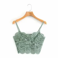 Tank-Top Camis Cropped Traf Women Chic-Tops Thin-Strap Lace Backless Vintage Female Sexy - Tan - View 1