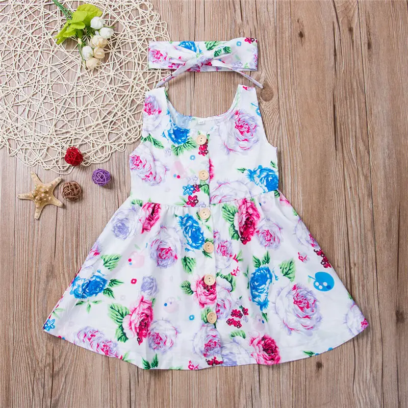 Irl Floral Print Backless Party Princess Dress  Hair Band