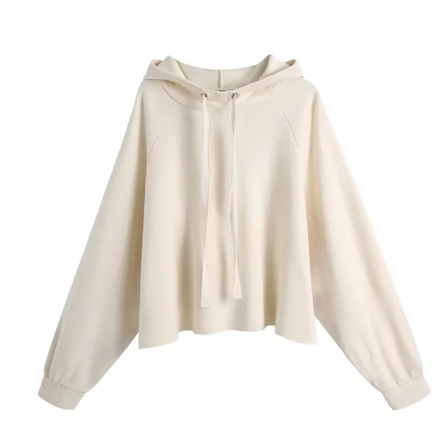 Pullovers Knitted Sweatshirt Hooded TRAF Vintage Long Sleeve Female Women Fashion - Shop at LoveMi