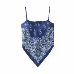 Shirt CAMIS Vest Spaghetti Strap Fashion Top Retro Sexy - Blue - View 1