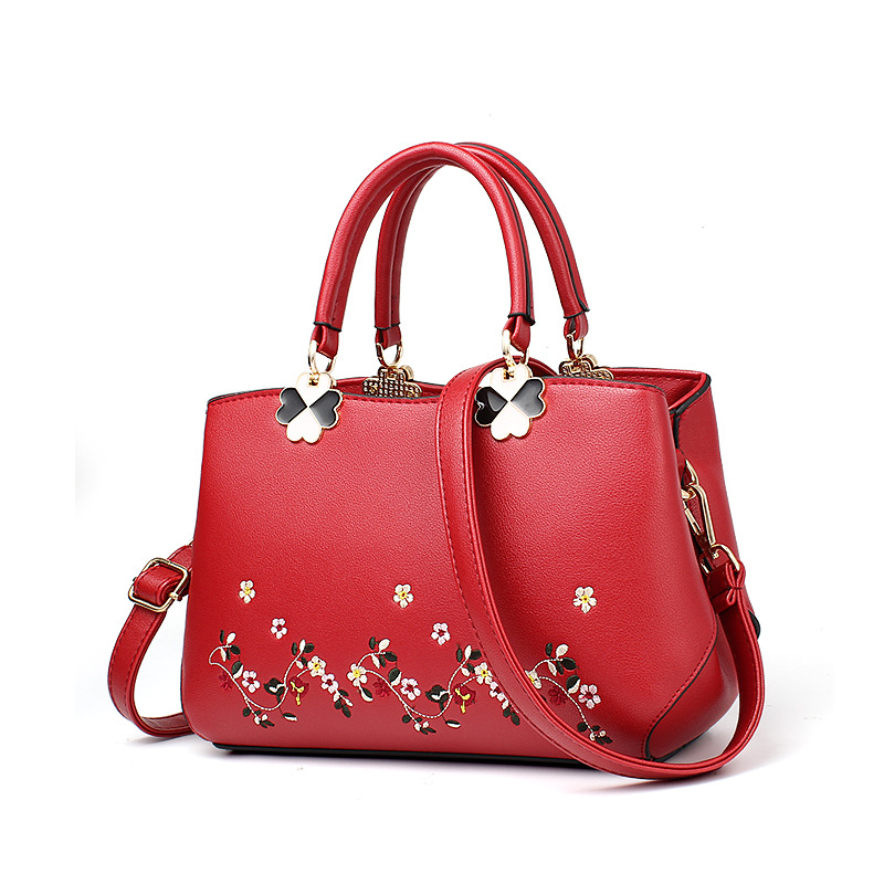 Fashion Embroidered One shoulder Handbag Red - Shop at LoveMi